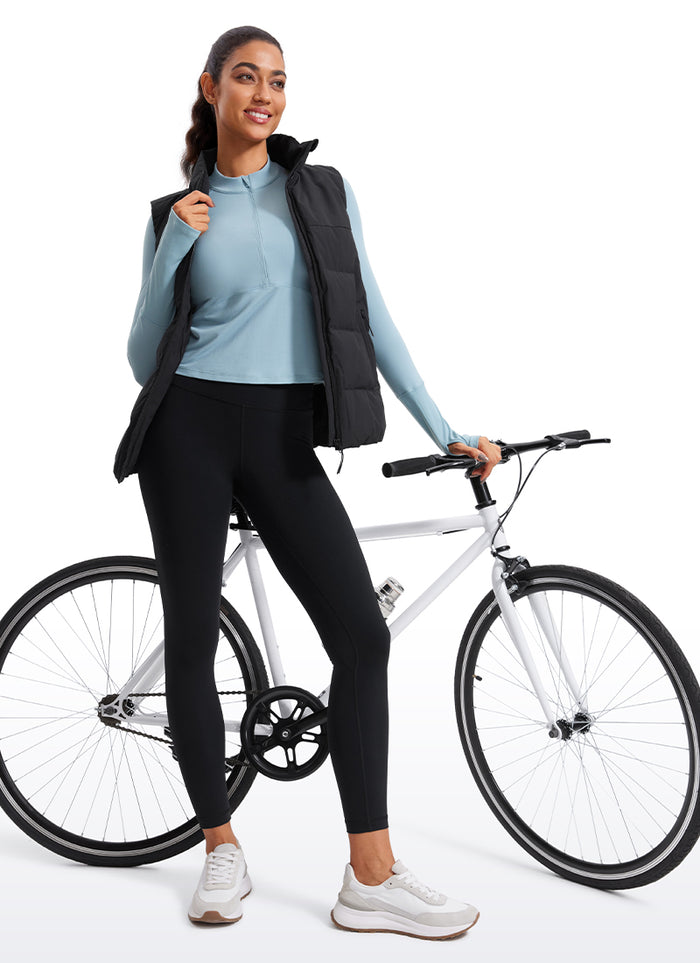 CRZ YOGA Women's Run Slim Fit Brushed Half-Zip Long Sleeve Cropped Light grayish blue