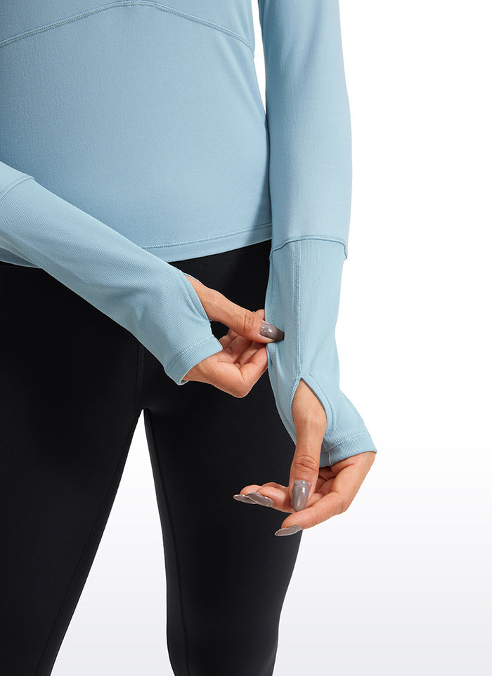 CRZ YOGA Women's Run Slim Fit Brushed Half-Zip Long Sleeve Cropped Light grayish blue