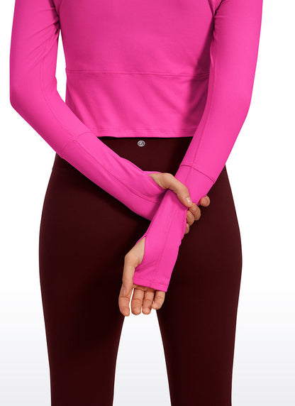 CRZ YOGA Women's Run Slim Fit Brushed Half-Zip Long Sleeve Cropped Hibiscus Purple