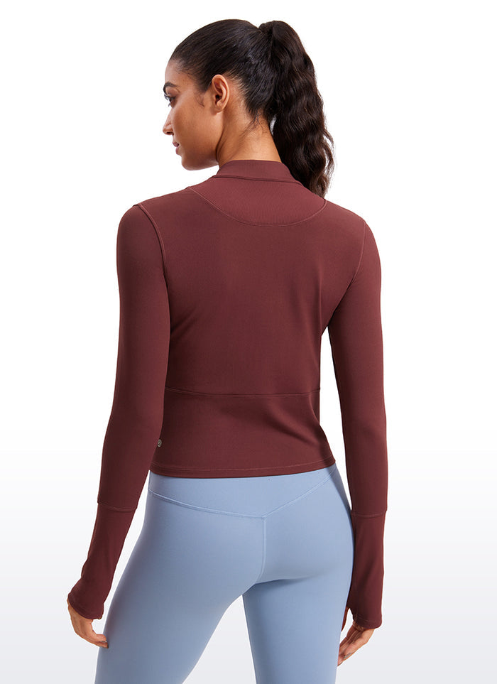 CRZ YOGA Women's Run Slim Fit Brushed Half-Zip Long Sleeve Cropped Noctilucence Red