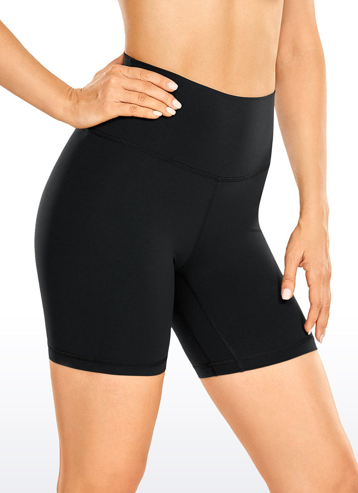 CRZ YOGA Women's Yoga High Rise Biker Brushed Nakedfeel Shorts 6'' Black