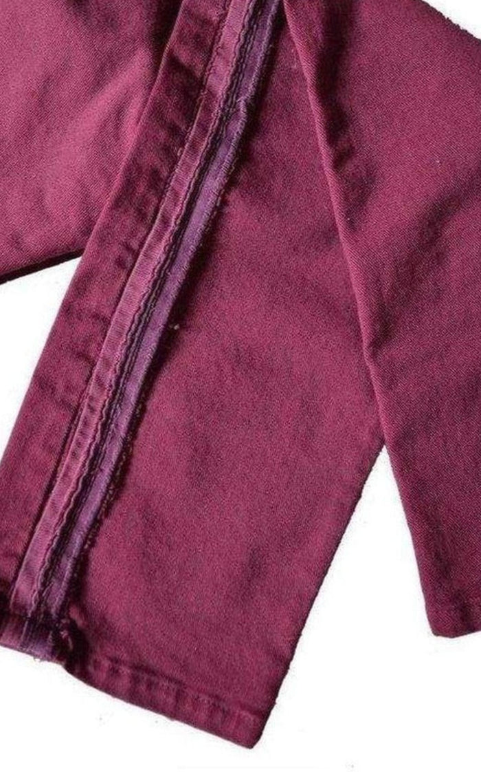Balmain Balmain Burgundy Embroidered Trimming Slim Stretch Jeans - Runway Catalog