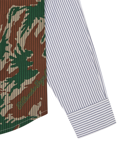 Burst Camo Half Print Poplin Stripe Shirt