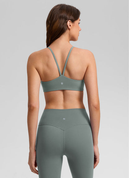 CRZ YOGA Women's Butterlift® Yoga V Back Double Lined Sports Bra Grey Sage