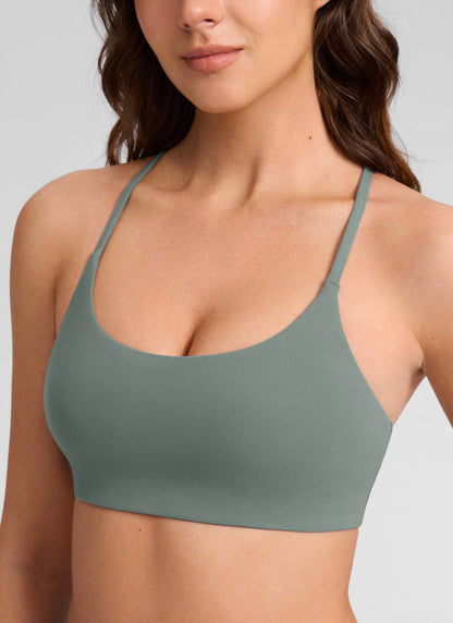 CRZ YOGA Women's Butterlift® Yoga V Back Double Lined Sports Bra Grey Sage