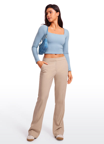 CRZ YOGA Women's Tight Fit Butterluxe Yoga Crop Long Sleeves Square Neck Cambric Blue