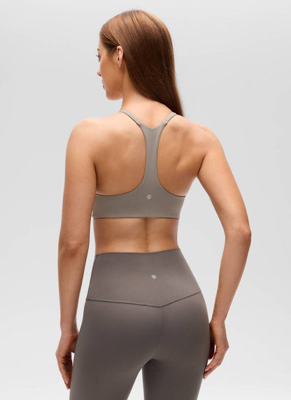 CRZ YOGA Women's Butterluxe V Neck  Racerback Thin Straps Sports Bra Warm Ash Grey