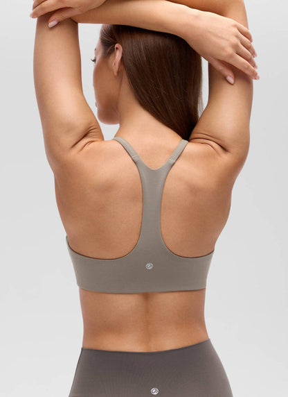 CRZ YOGA Women's Butterluxe V Neck  Racerback Thin Straps Sports Bra Warm Ash Grey