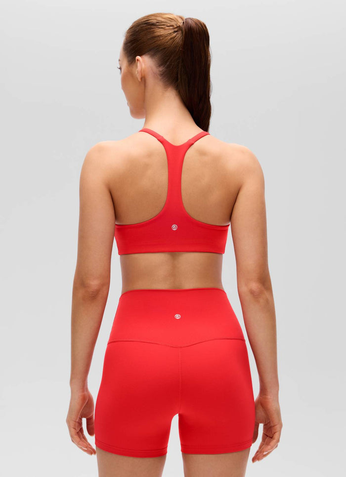 CRZ YOGA Women's Butterluxe V Neck  Racerback Thin Straps Sports Bra Deep Red