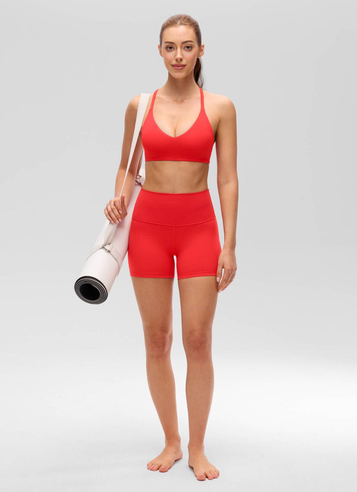CRZ YOGA Women's Butterluxe V Neck  Racerback Thin Straps Sports Bra Deep Red