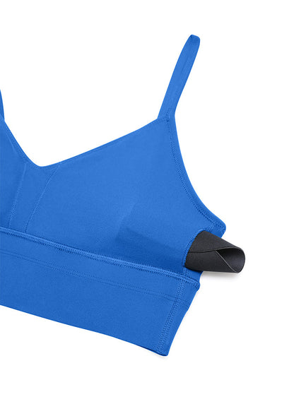 CRZ YOGA Butterluxe Womens V Neck Longline Camisole Workout Sports Bra Sparkle Blue