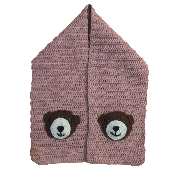 Cardigan with Bear muffler | Hand Knit 100% Wool | Size-2 years