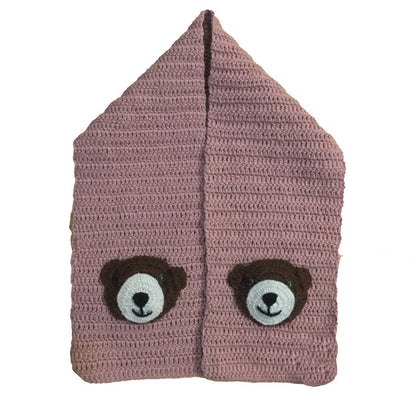 Cardigan with Bear muffler | Hand Knit 100% Wool | Size-2 years
