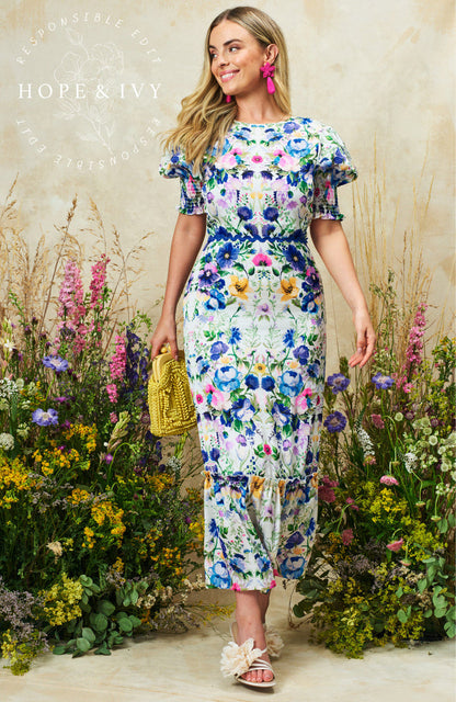 Charlotte-Ann Maxi Dress (White & Blue Multi)