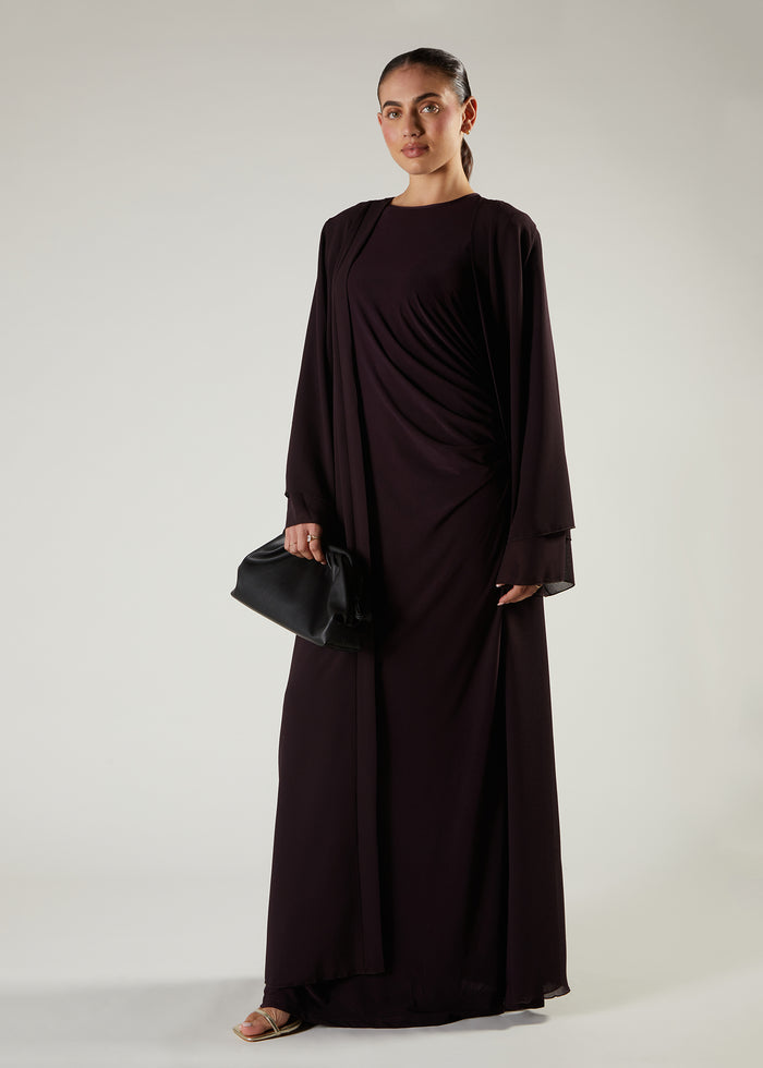 Chiffon Two Piece Abaya Burgundy