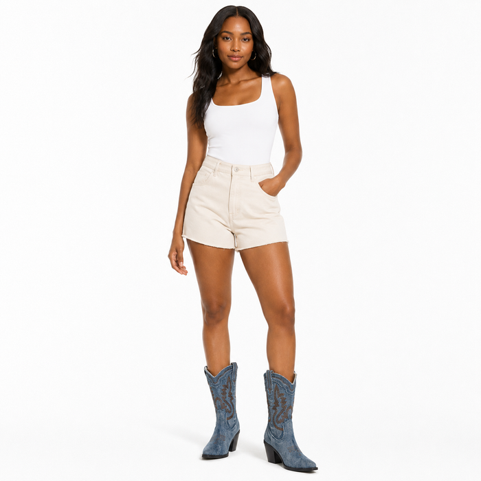 Women's blue mid-calf boots with a short stout heel, solid color styling, cloth-covered upper, PU lining, and rubber outsoles