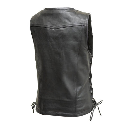 Cindy women's sheepskin leather motorcycle vest back view with side lacing