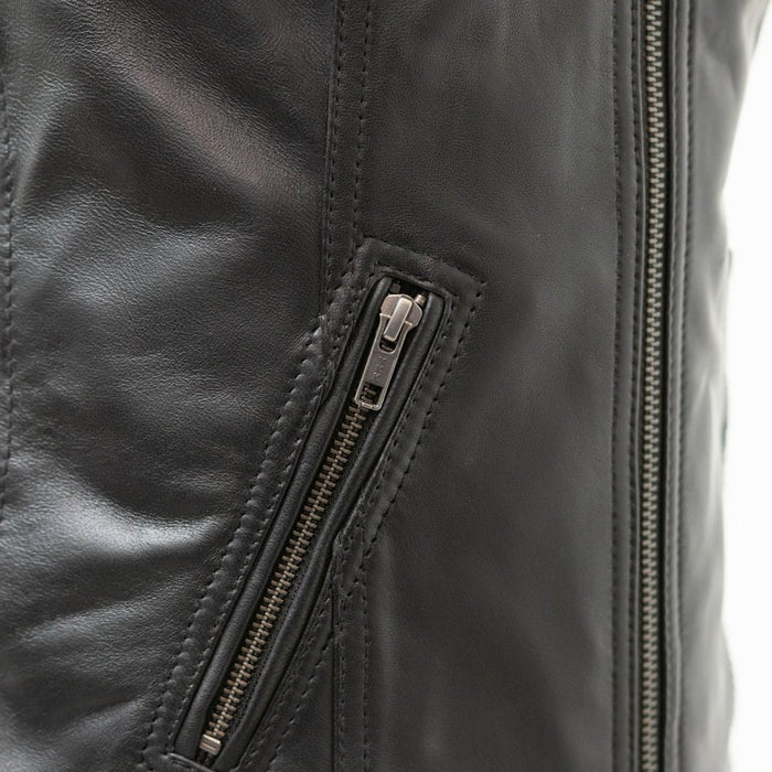 Zippered slash pocket detail on the Cindy women's leather motorcycle vest