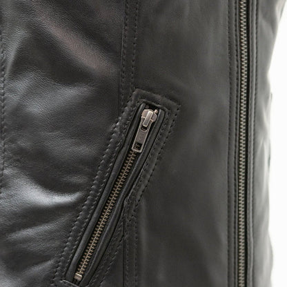 Zippered slash pocket detail on the Cindy women's leather motorcycle vest
