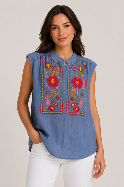 Claire Sleeveless Top (Blue)