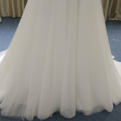 Classic A-Line Wedding Dress with V-Neckline Delicate Cap Sleeves & Layered Tulle Skirt - Rosymae