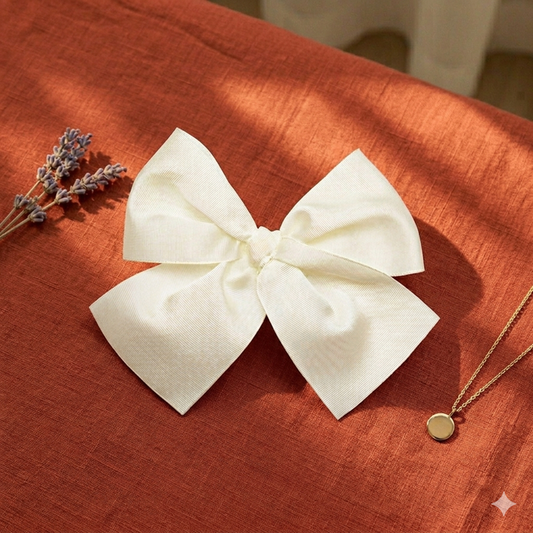 Classic Cream Grosgrain Hair Bow Clip (14 cm)