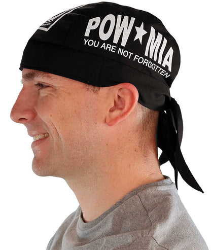Classic Skull Cap - White POW MIA on Black: Skull Cap Biker Caps Headwraps Doo Rags - White POW/MIA on Black