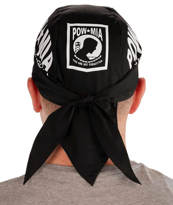 Classic Skull Cap - White POW MIA on Black: Skull Cap Biker Caps Headwraps Doo Rags - White POW/MIA on Black