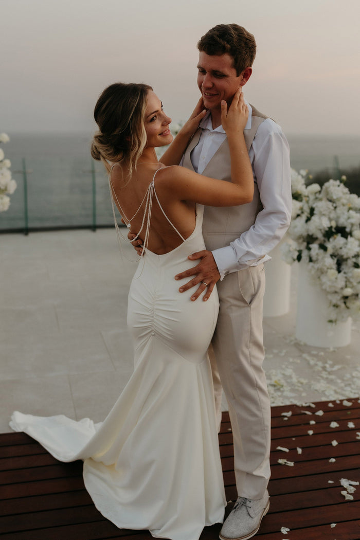 Grace bride Sierra in the Clo crepe gown