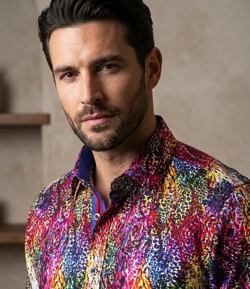 Colourful Print Men's Shirt with Matching Handkerchief