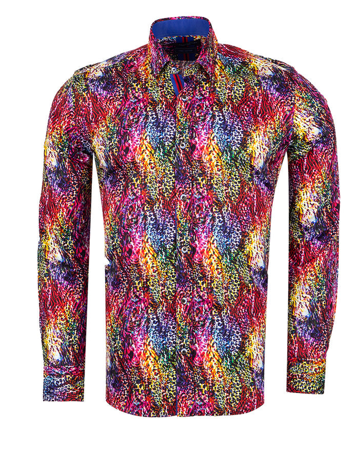 Colourful Print Men's Shirt with Matching Handkerchief-Makrom
