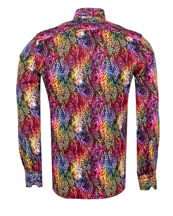 Colourful Print Men's Shirt with Matching Handkerchief-Makrom