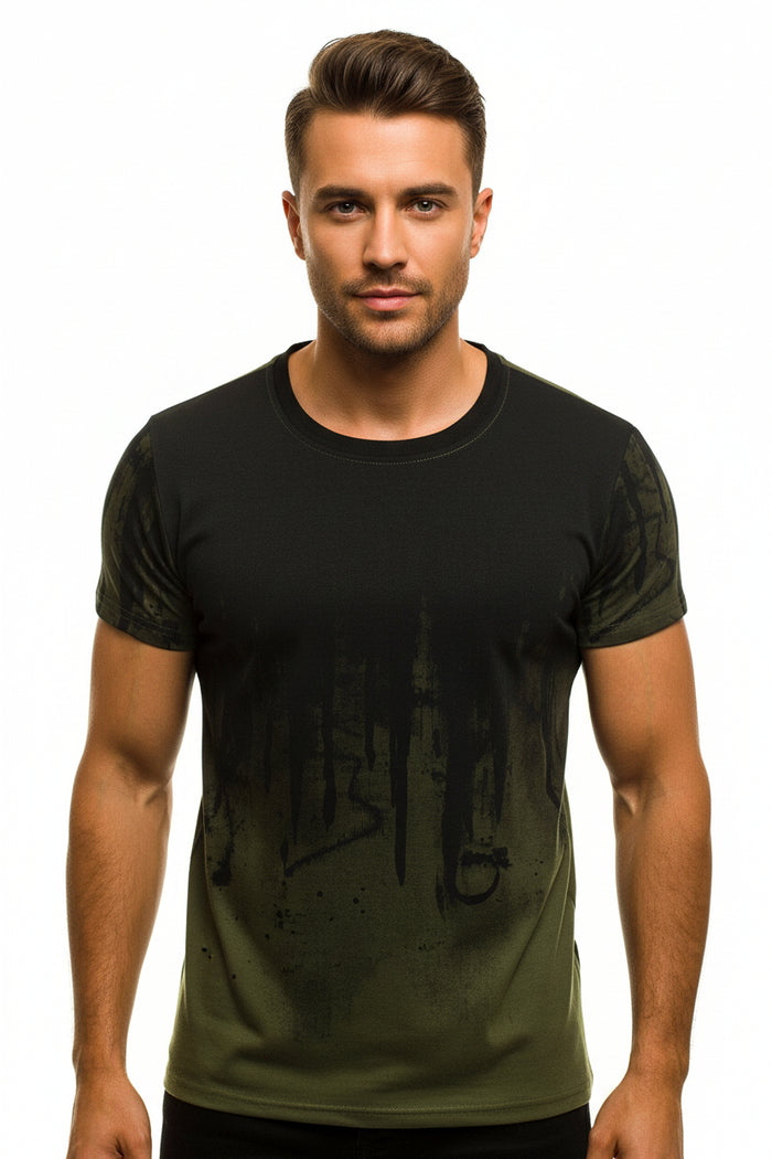 Short-sleeve men's training top with a visible gradient pattern, displayed clearly with available style details at PrintOne1.