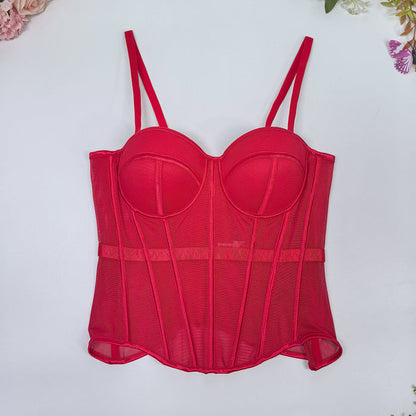 Women's short camisole in polyester with fishtail hem, slim fit and slight stretch, shown for product page fashion reference.