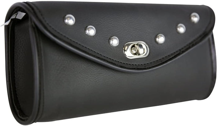 Black and silver cowhide motorcycle windshield bag