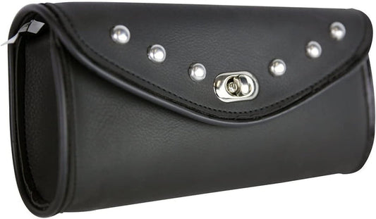 Black and silver cowhide motorcycle windshield bag