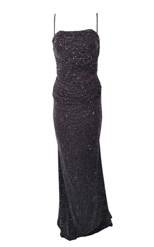 Cult Moda Criss Cross Open Back Black Shimmer Prom Dress - Runway Catalog