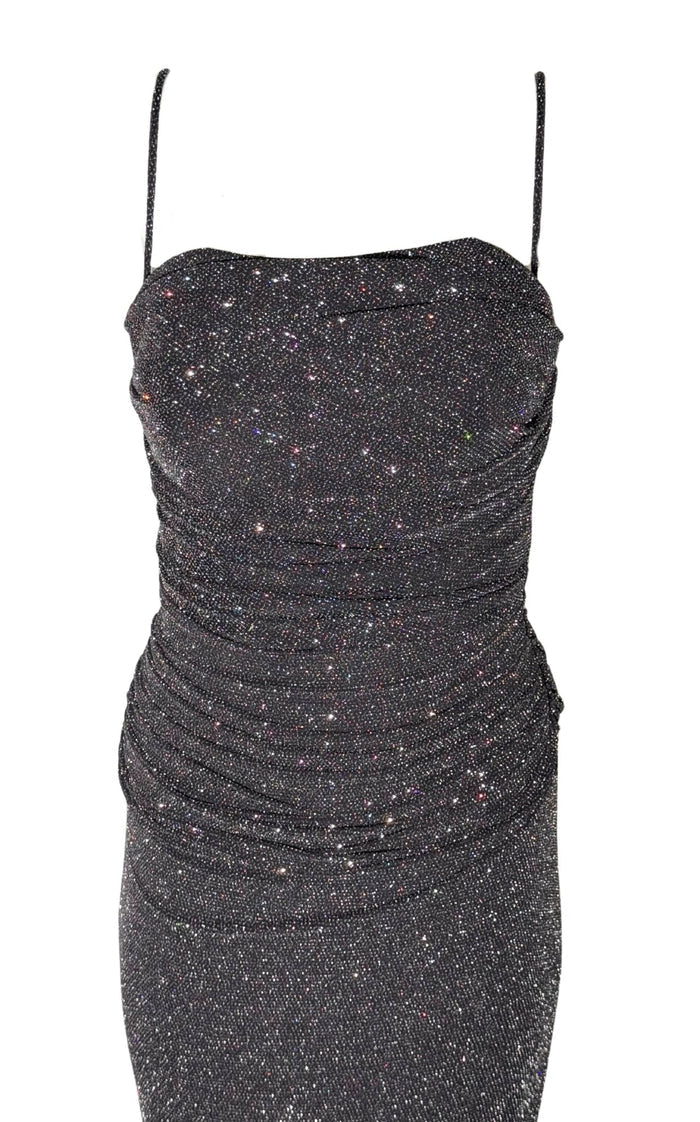 Cult Moda Criss Cross Open Back Black Shimmer Prom Dress - Runway Catalog