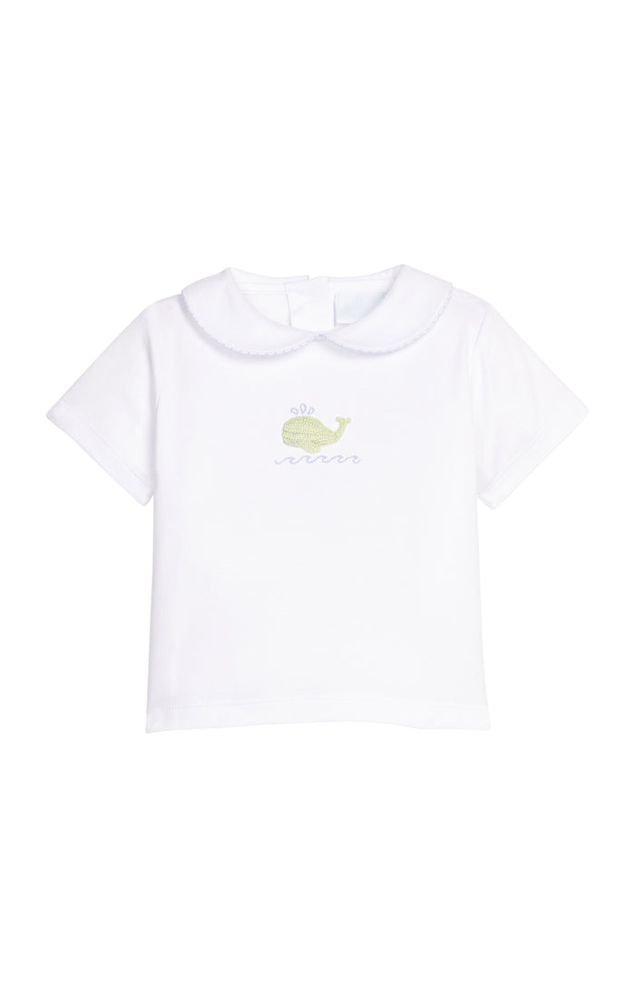 Crochet Peter Pan Shirt/Banded Short Set-Blue Whale