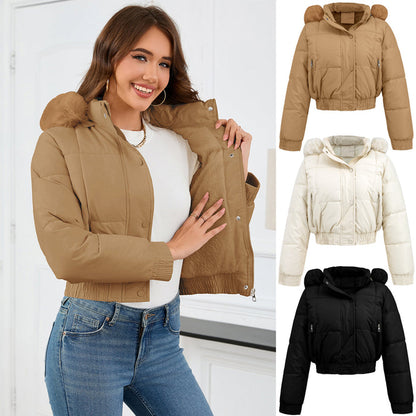 Cropped Puffer Jacket Women - Warm Hooded