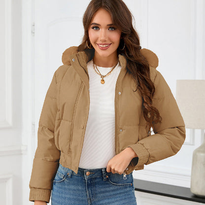 Cropped Puffer Jacket Women - Warm Hooded