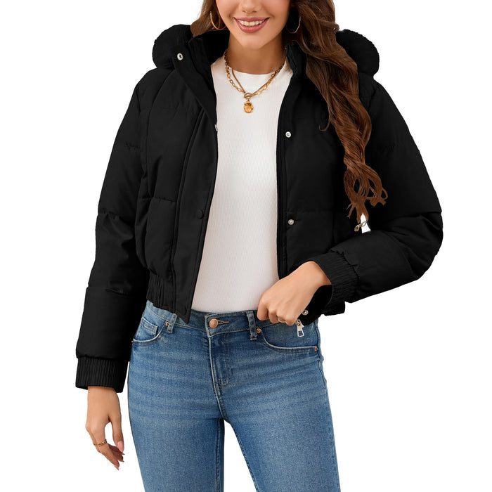 Cropped Puffer Jacket Women - Warm Hooded