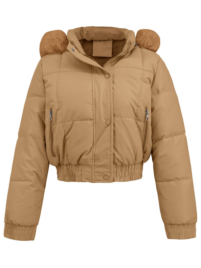 Cropped Puffer Jacket Women - Warm Hooded