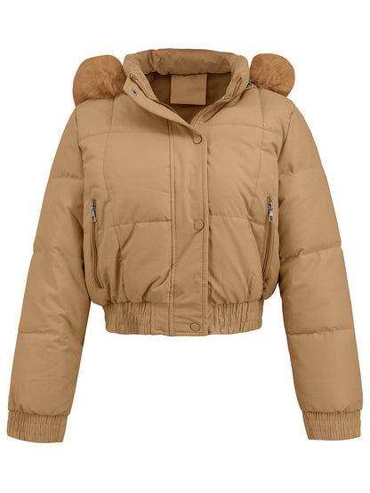 Cropped Puffer Jacket Women - Warm Hooded