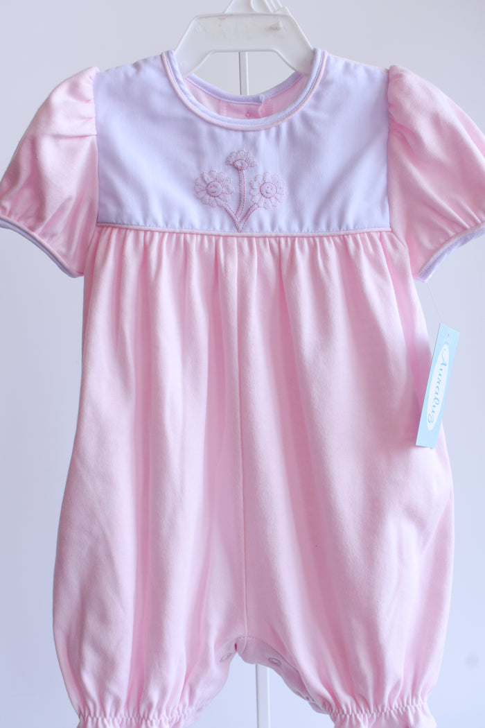 Daisy Detailed Pink Knit Bubble Romper