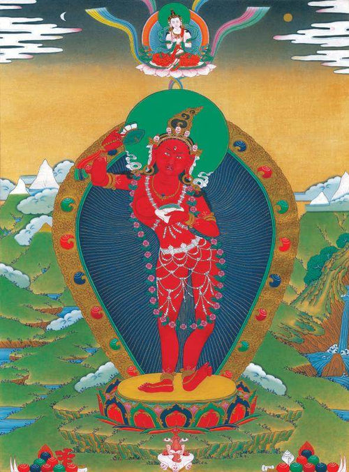 Dakini - Yeshe Tsogyal - Tibetan thangka painting, front view