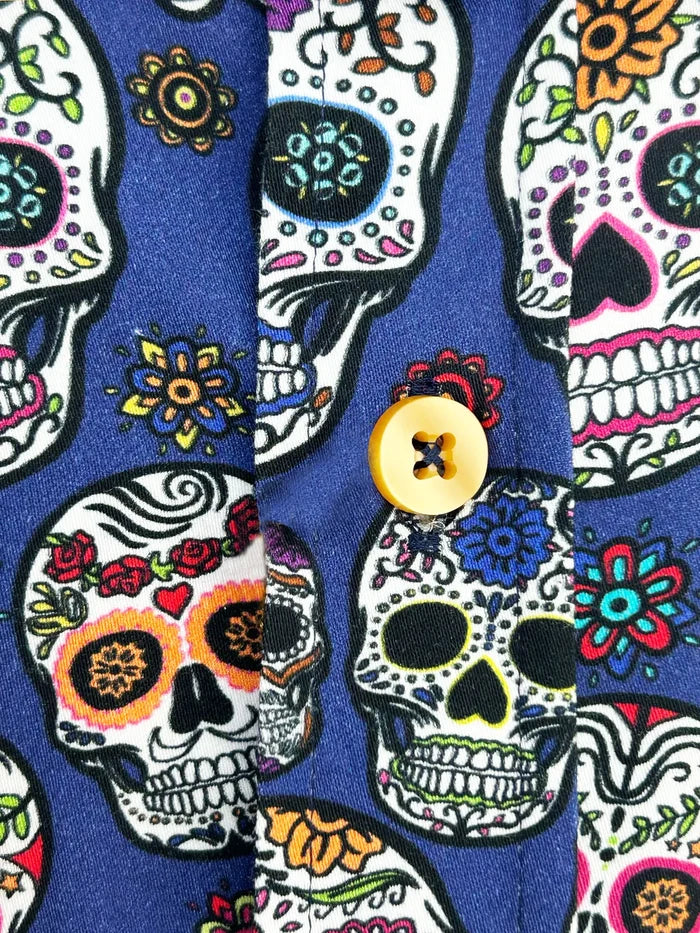 Dark Blue day of the dead Skull Print Shirt with Matching Handkerchief