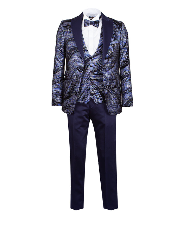 Dark Blue Fashion Men's 4 Piece Textured Suit-Makrom