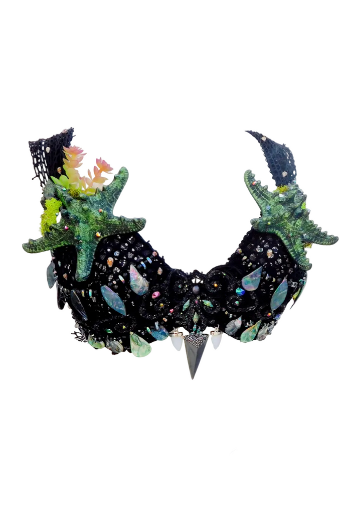 Dark Netted Siren Mermaid Bra Top with Starfish