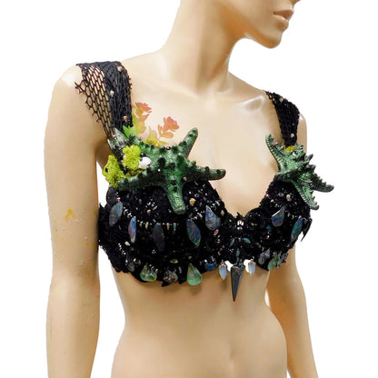 Dark Netted Siren Mermaid Bra Top with Starfish
